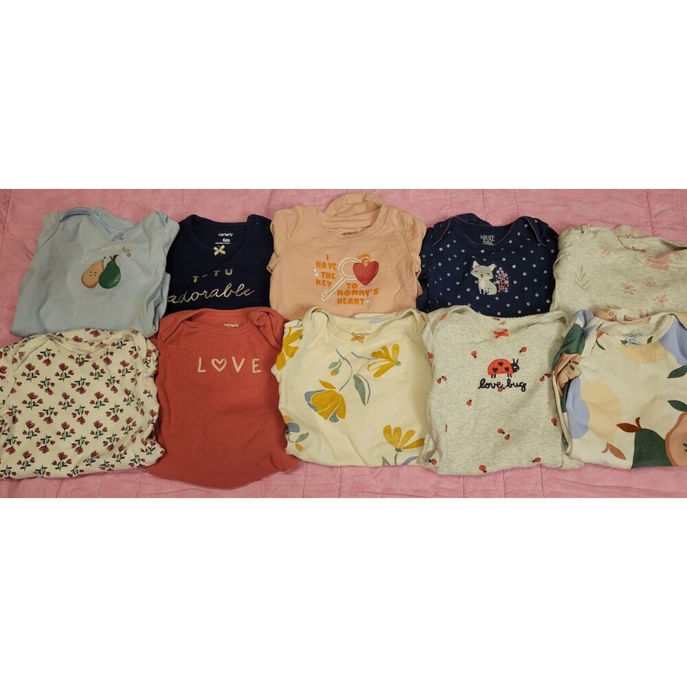 Lot Of 10 Baby Girl 6 Month Long Sleeve Bodysuits Carter's Fall Winter Bundle